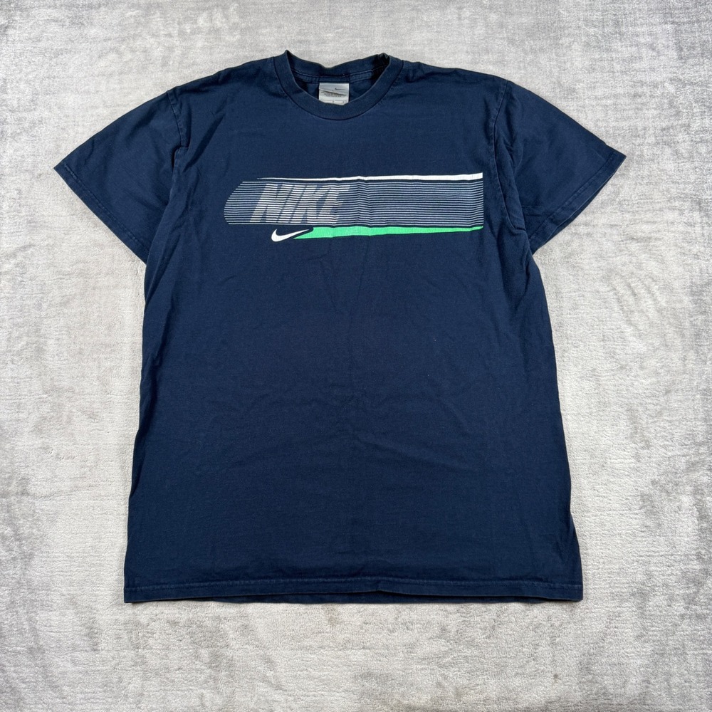 Nike Shirt Mens Large Navy Blue Vintage Y2K Spell Out Swoosh Streetwear Sporty